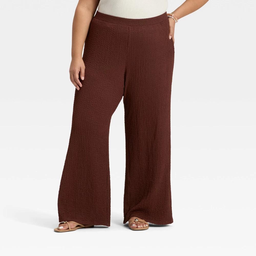 Women's Mid-Rise Regular Fit Textured Pull-On Pants - A New Day™ Product Image