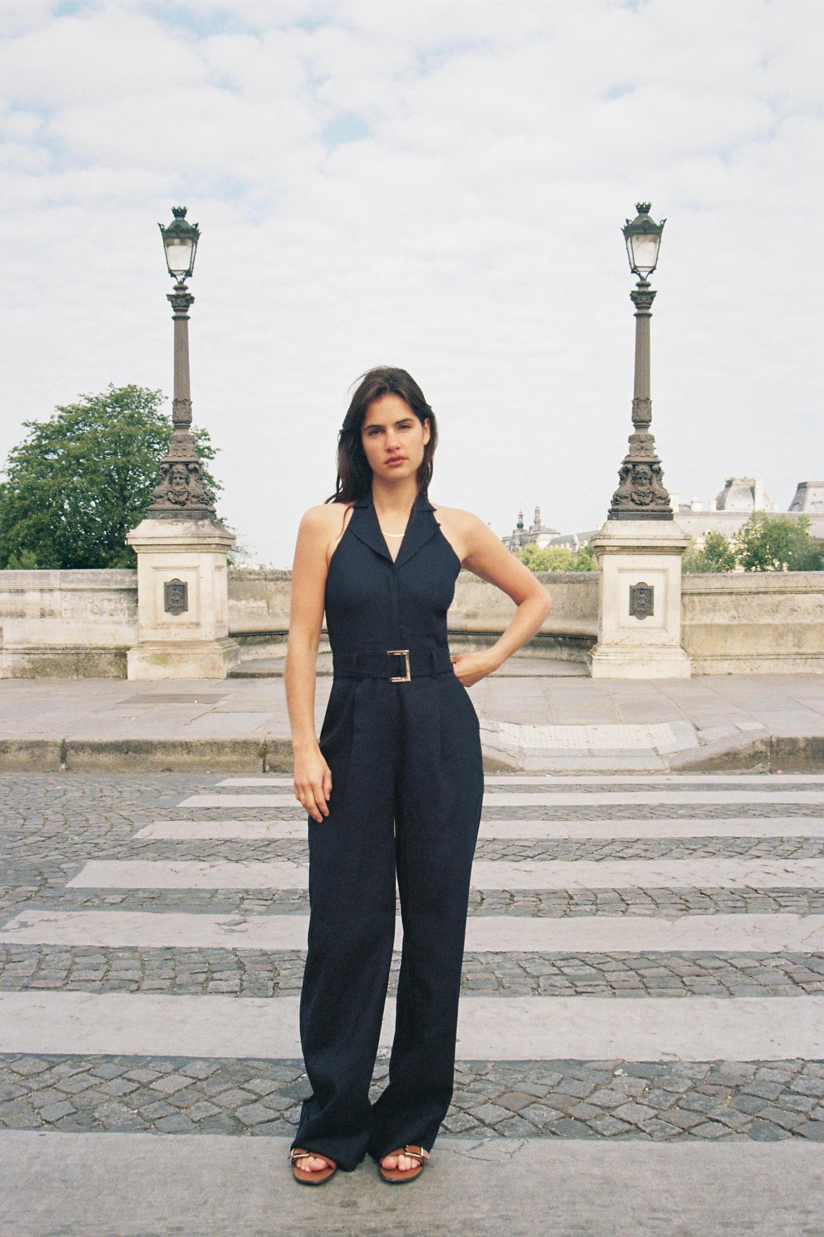 HALTER BELTED LINEN JUMPSUIT Product Image