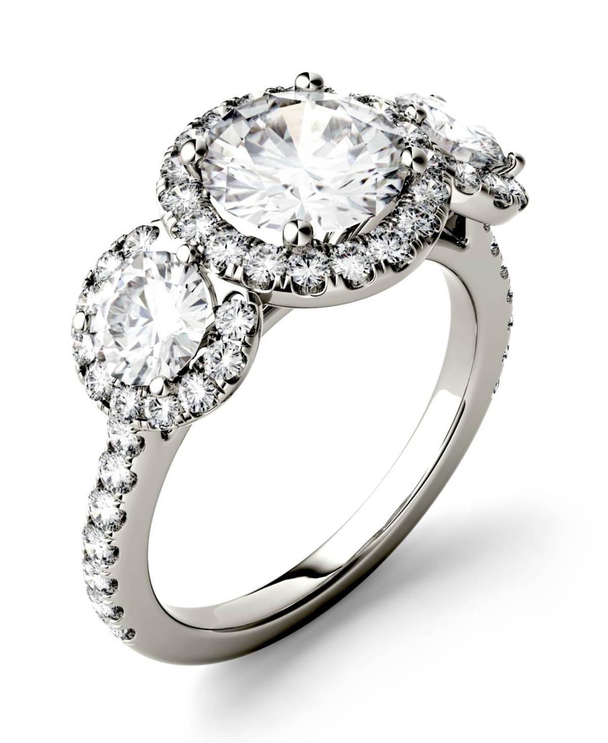 Charles & Colvard 14k White Gold 3 1/10 Carat T.W. Lab-Created Moissanite Three Stone Halo Ring, Womens Product Image