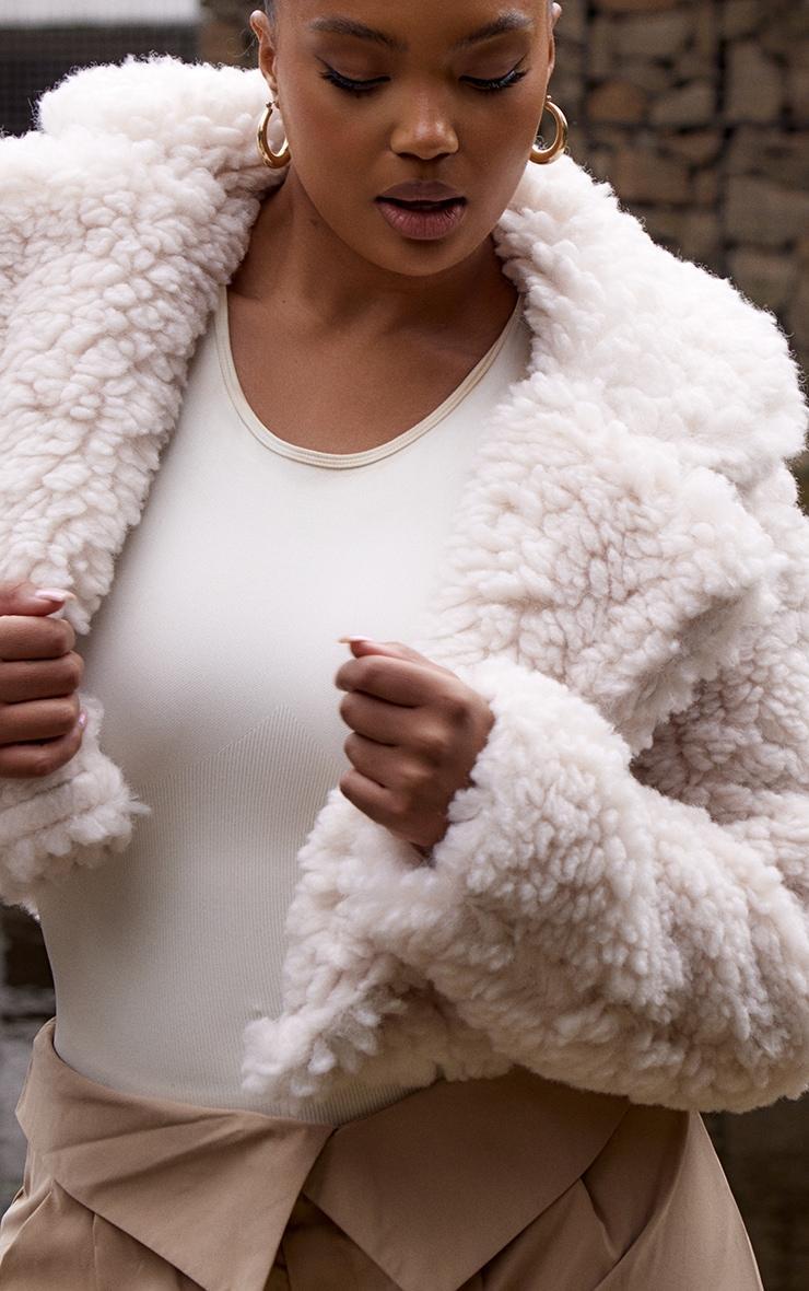 Plus Cream Teddy Faux Fur Cropped Coat Product Image