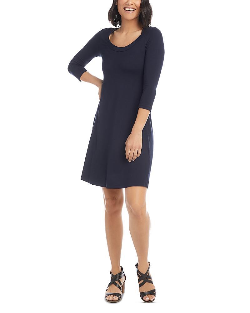 Karen Kane Petite Size Knit Scoop Neck 34 Sleeve Fit and Flare Dress Product Image