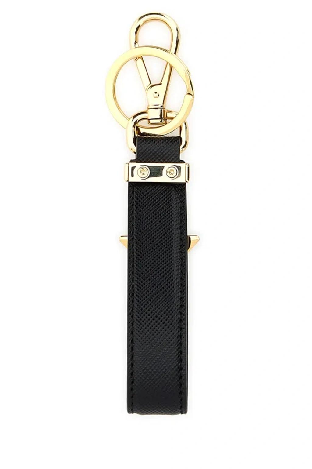 PRADA Black Leather Key Ring In Nero Product Image