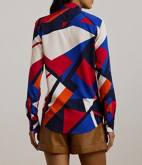 Lauren Ralph Lauren Crepe de Chine Abstract Print Point Collar Long Sleeve Button-Front Shirt Product Image
