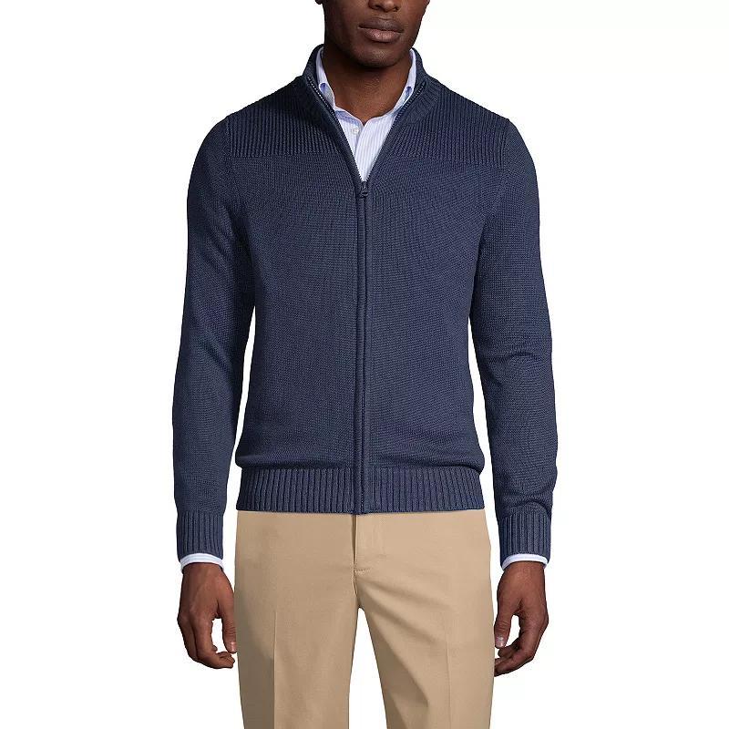 Mens Lands End School Uniform Zip-Front Cardigan Sweater Classic Blue Product Image