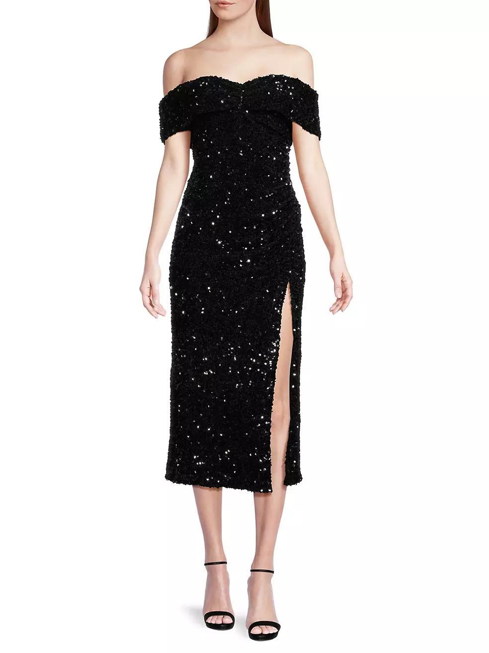 Ronan Off-the-Shoulder Sequined Midi-Dress Product Image