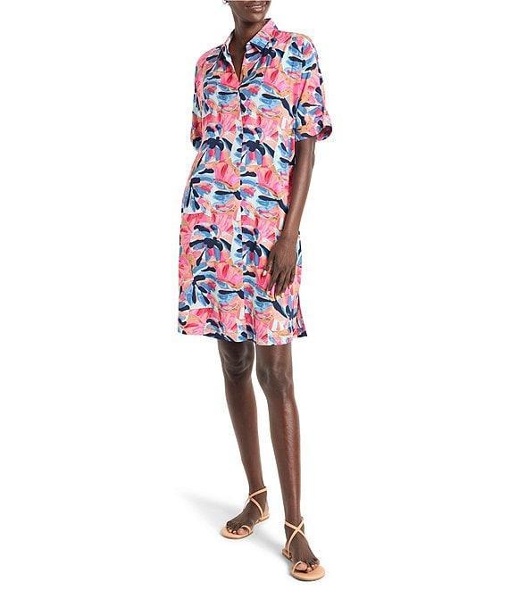 NIC + ZOE Devon Firework Foliage Polished Collar Neck Elbow Sleeve Dress Product Image