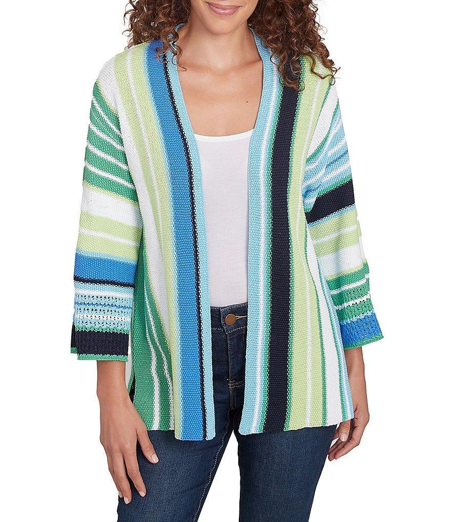 Ruby Rd. Stripe 3/4 Sleeve Open-Front Sweater Product Image