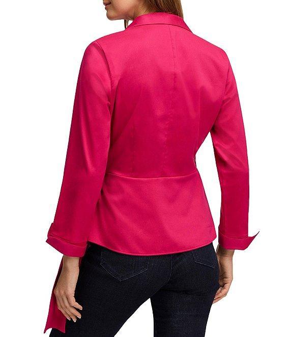 Foxcroft Salina Stretch Solid Collared Long Sleeve Wrap Top Product Image