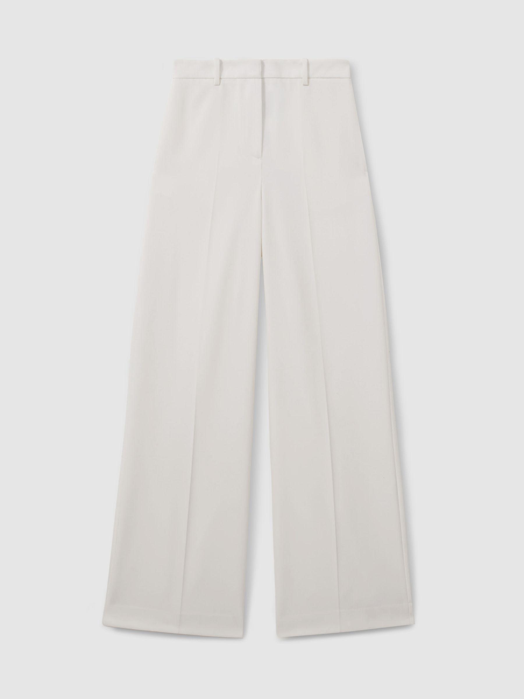 Wool Blend Wide Leg Tux Trousers in White Product Image