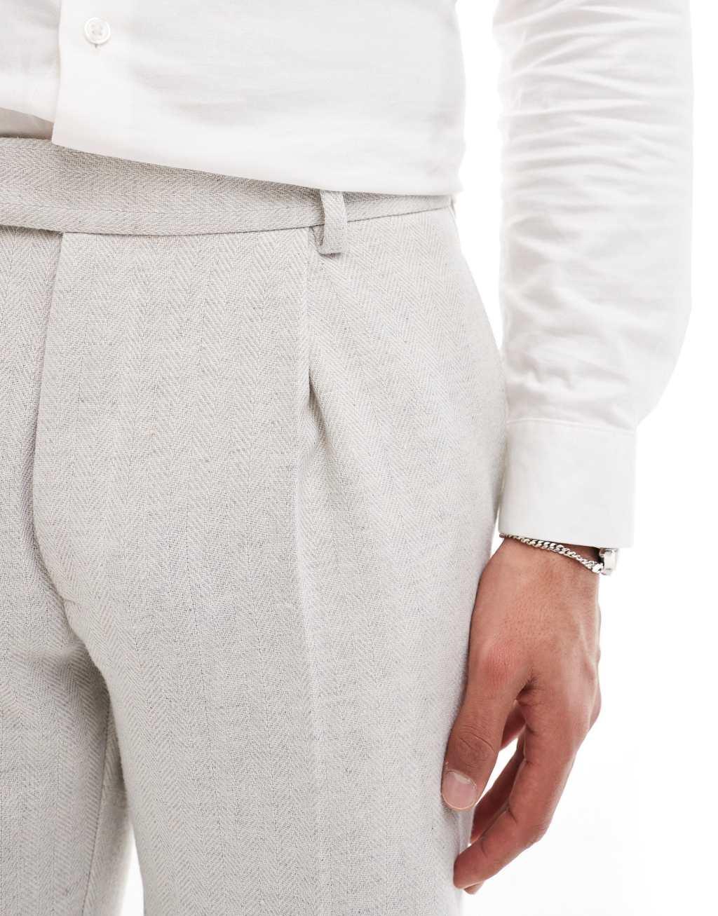 ASOS DESIGN slim suit pants with wool in ice gray herringbone Product Image