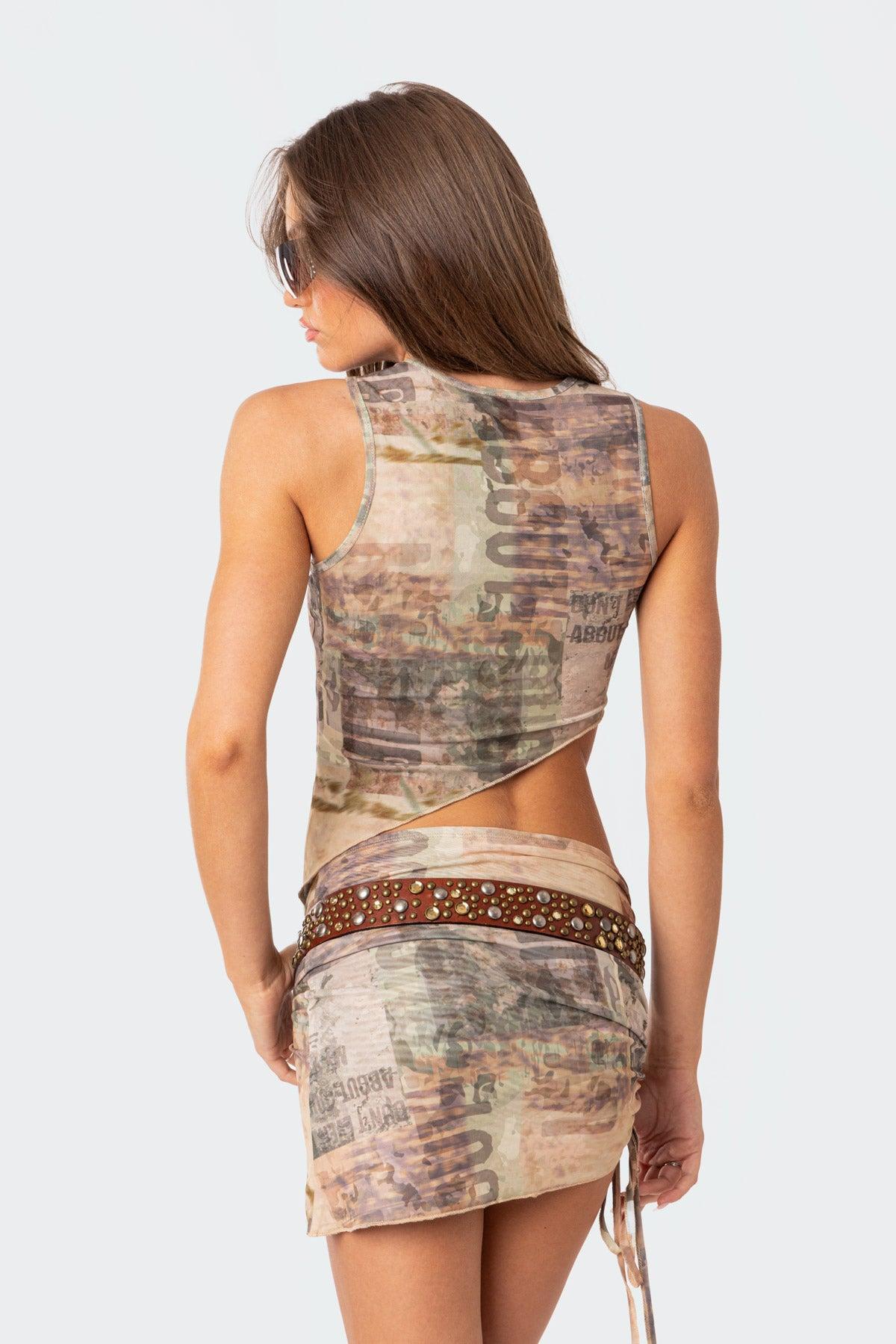 Boa Mesh Asymmetric Printed Top Product Image