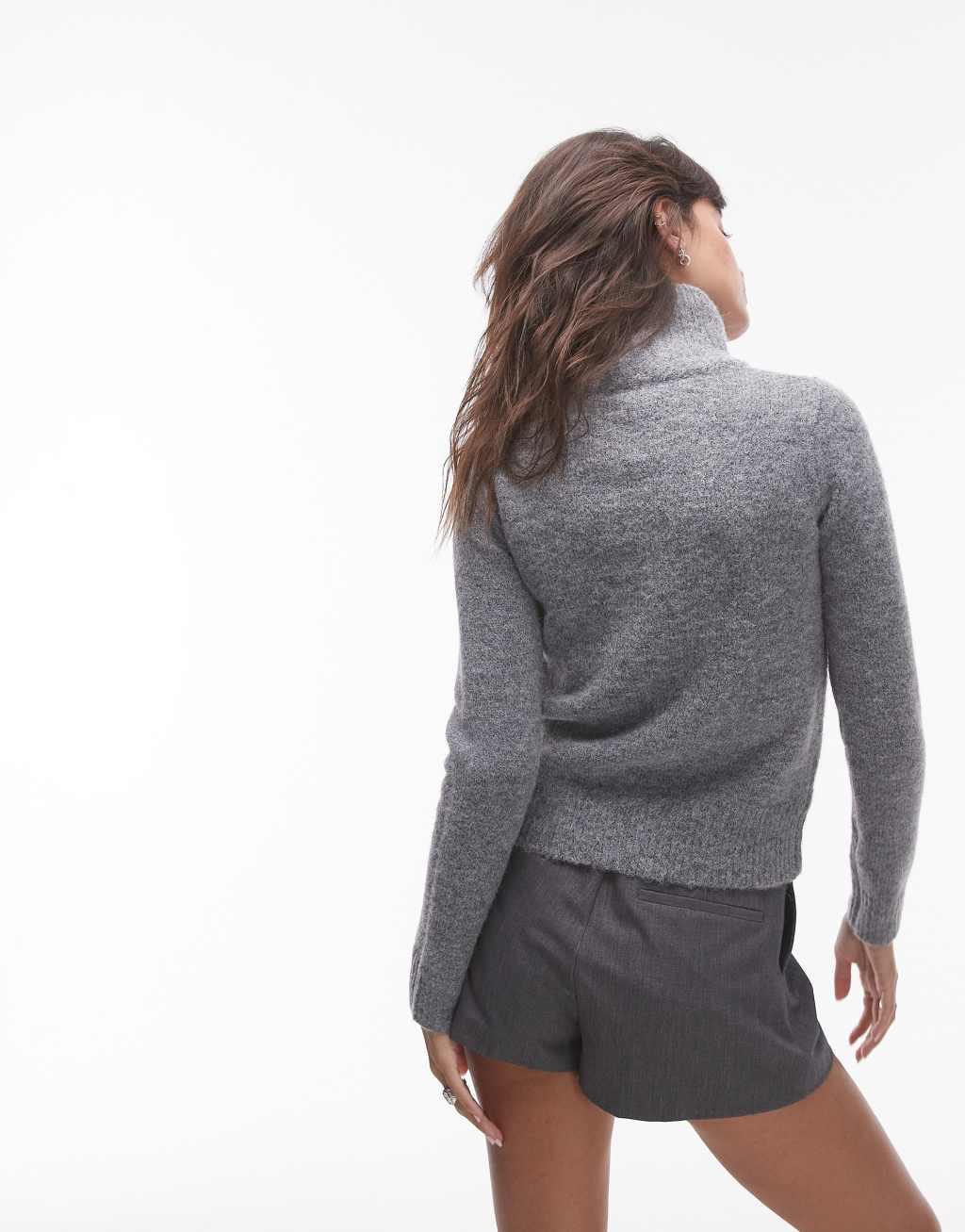 Topshop knit fluffy zip through cardigan in gray Product Image