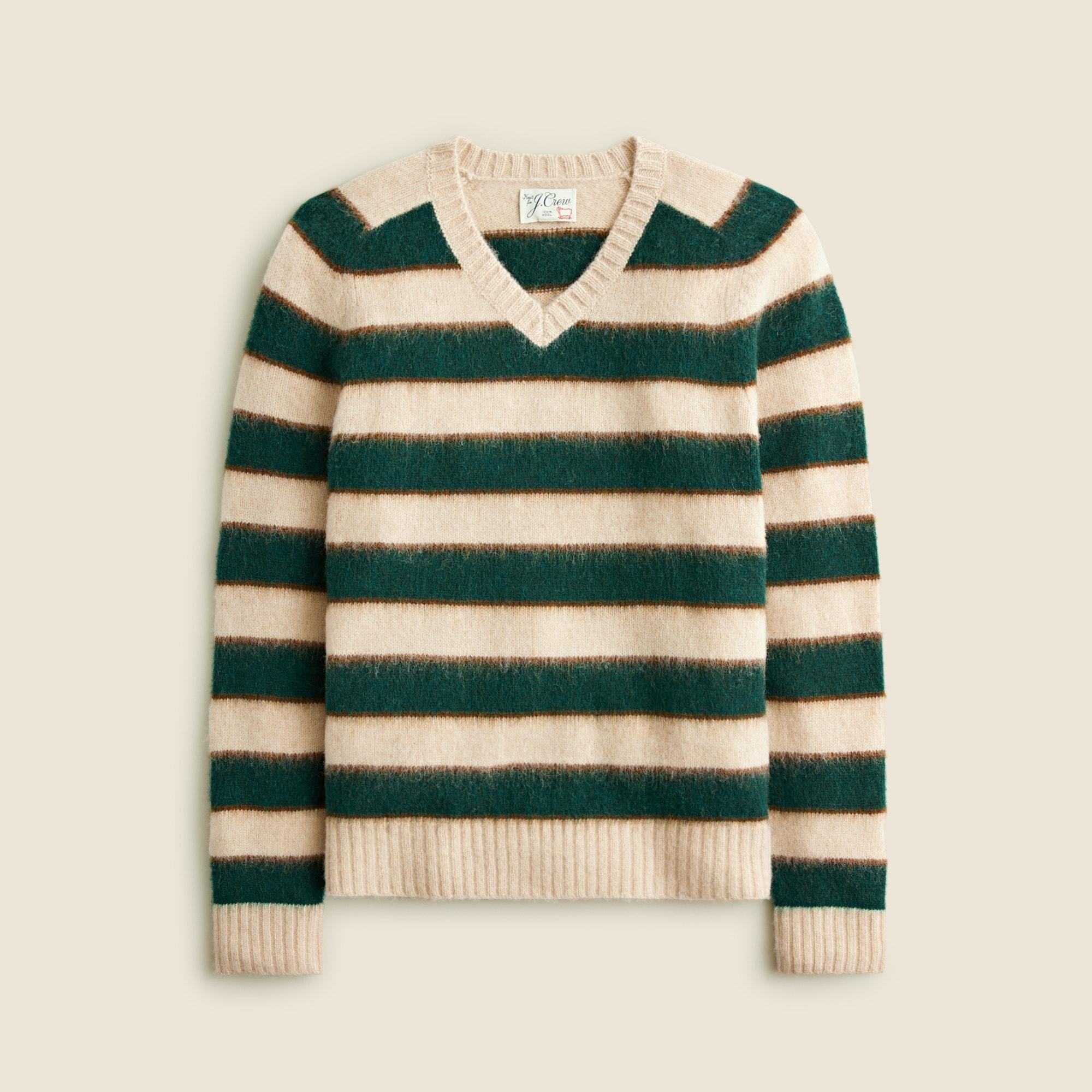 Brushed wool V-neck sweater in stripe Product Image