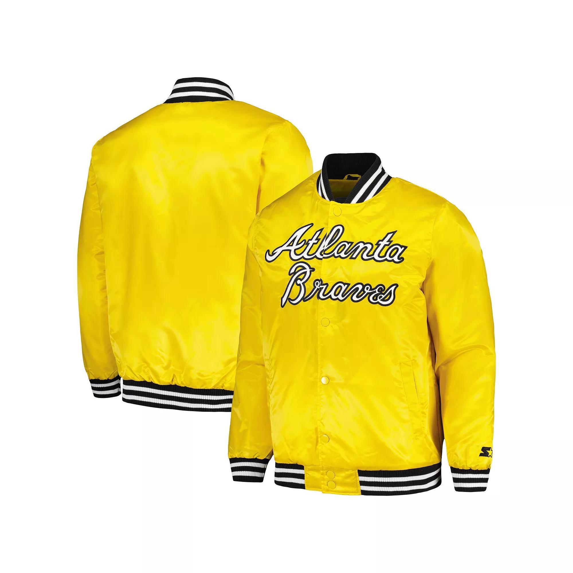 Men's Starter Gold Atlanta Braves Cross Bronx Fashion Satin Full-Snap Varsity Jacket, Size: Medium Product Image