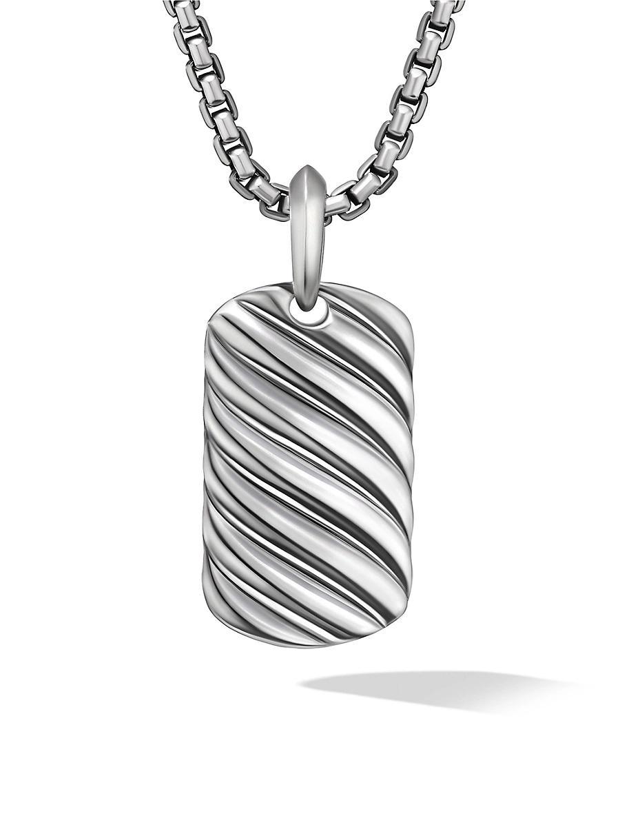 Mens Sculpted Cable Tag in Sterling Silver, 27MM Product Image