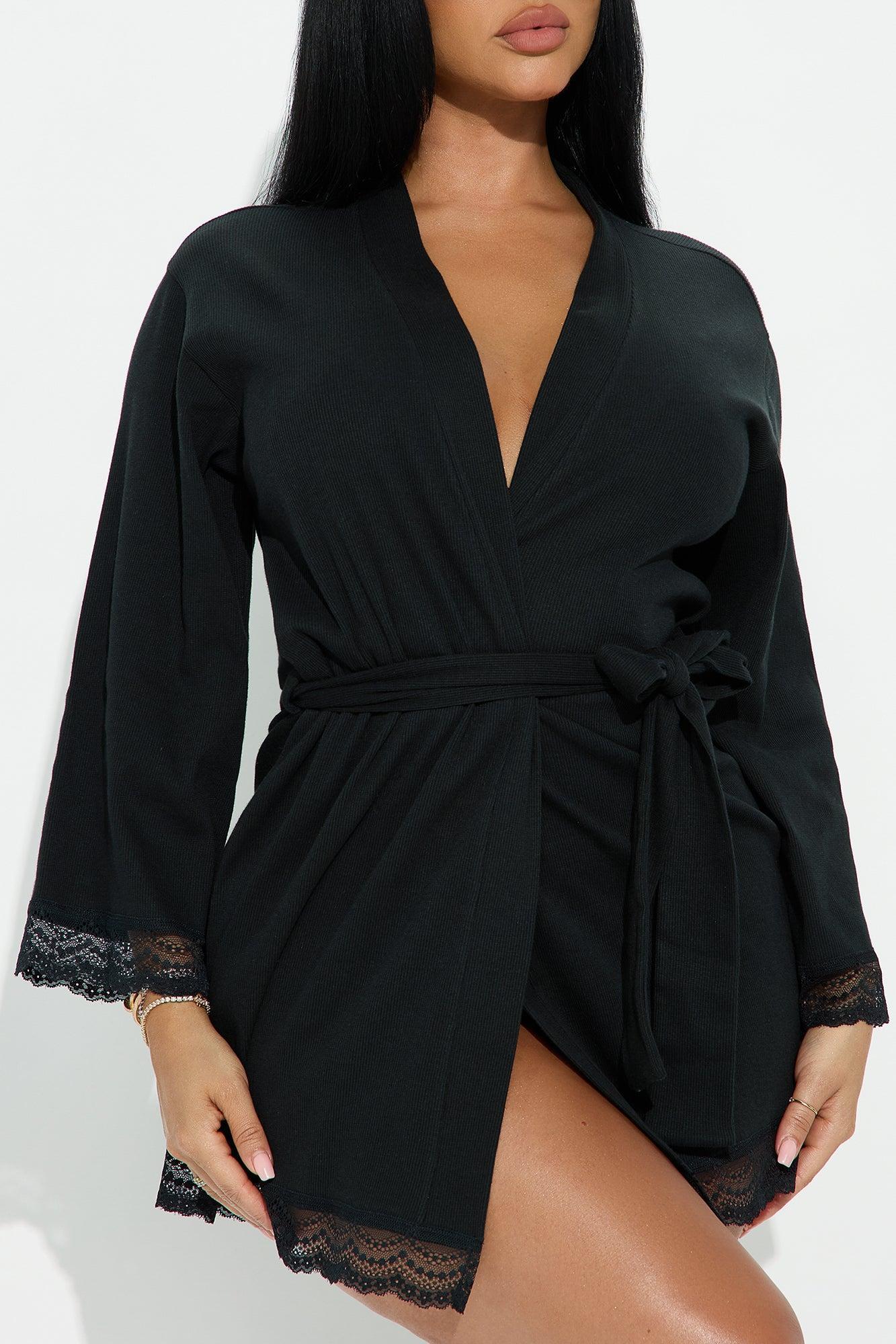 Midnight Moods Ribbed PJ Robe - Black Product Image