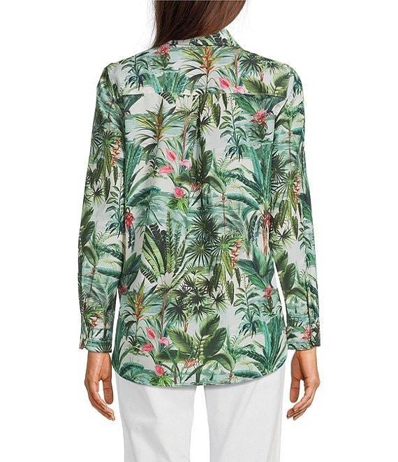 J.McLaughlin Britt Tropical Floral Print Mandarin Collar Long Sleeve Button Front Blouse Product Image