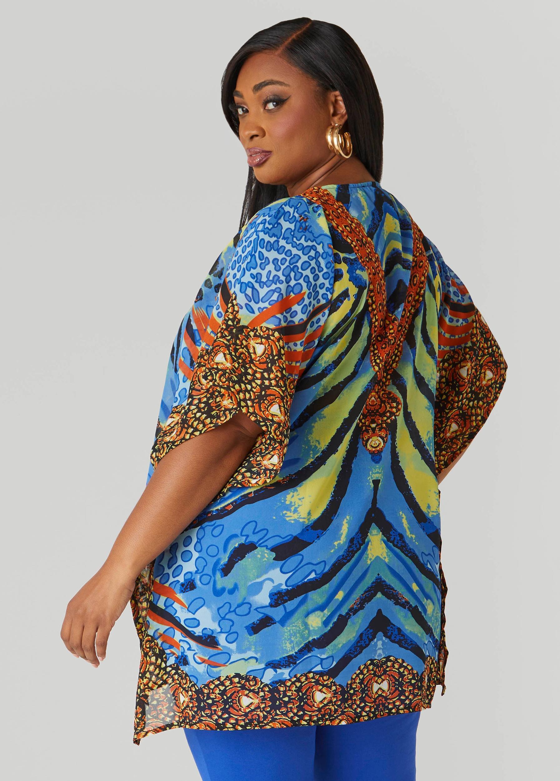 Plus Size Lace Up Printed Tunic Ashley Stewart Product Image