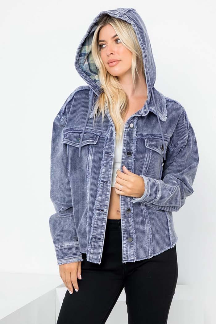 Washed Corduroy Crop Hooded Jacket Product Image