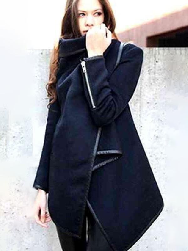 Original Asymmetric Split-Joint High-Neck Woolen Coat Product Image