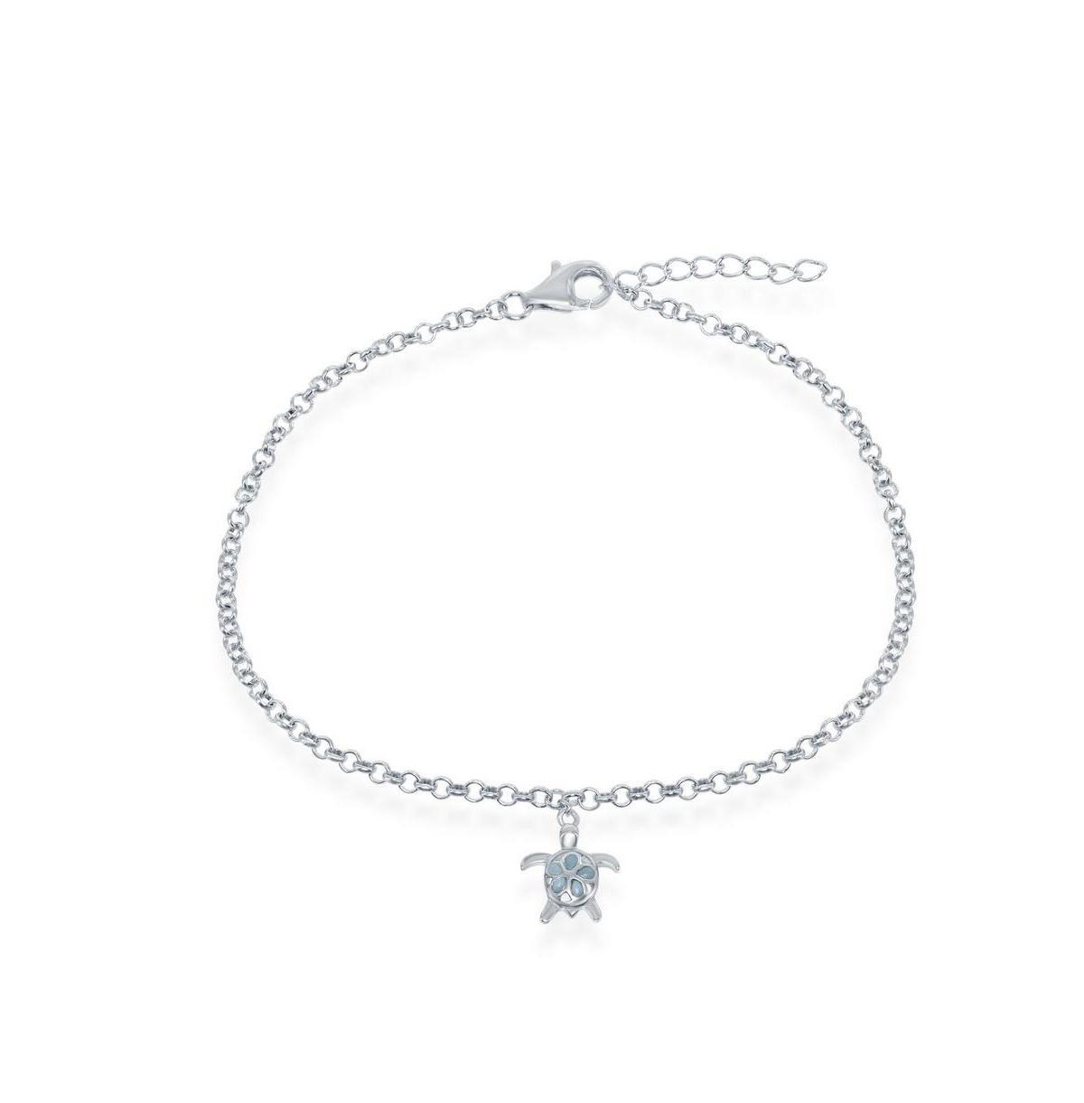 Sterling Silver Larimar Turtle Anklet, Womens Product Image