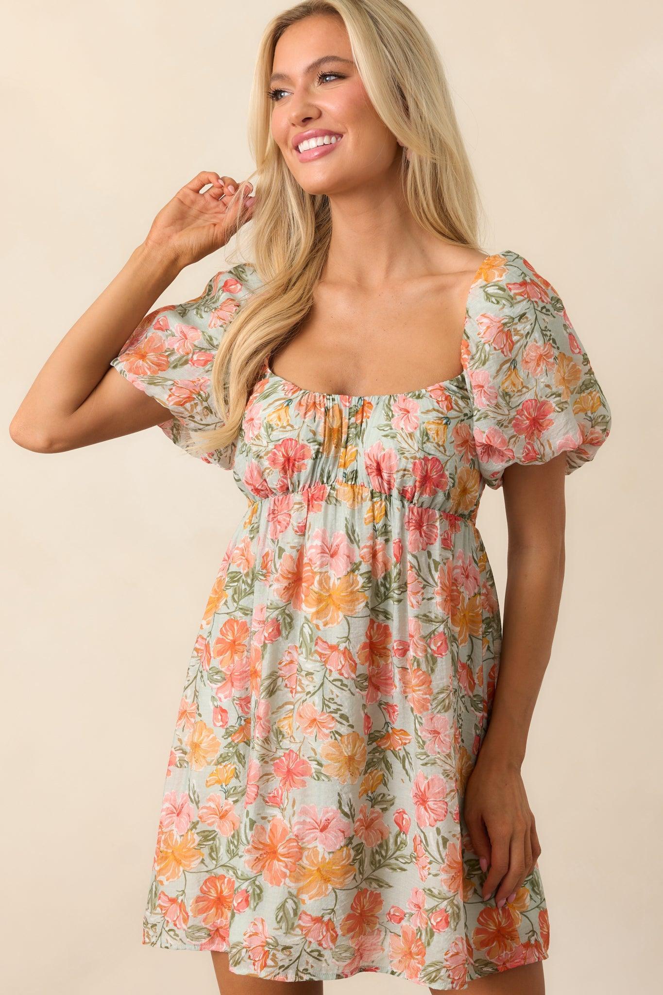 MINKPINK Lorelei Coral Ruched Mini Dress Product Image