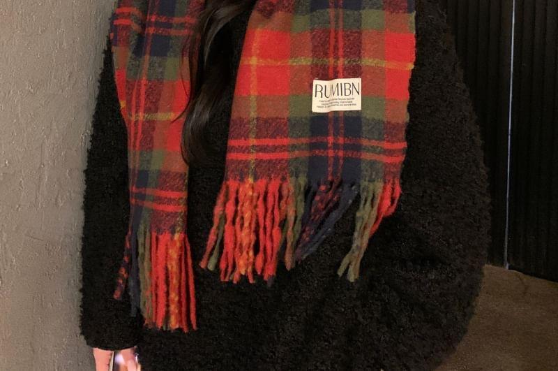 Plaid Applique Fringed Scarf Product Image