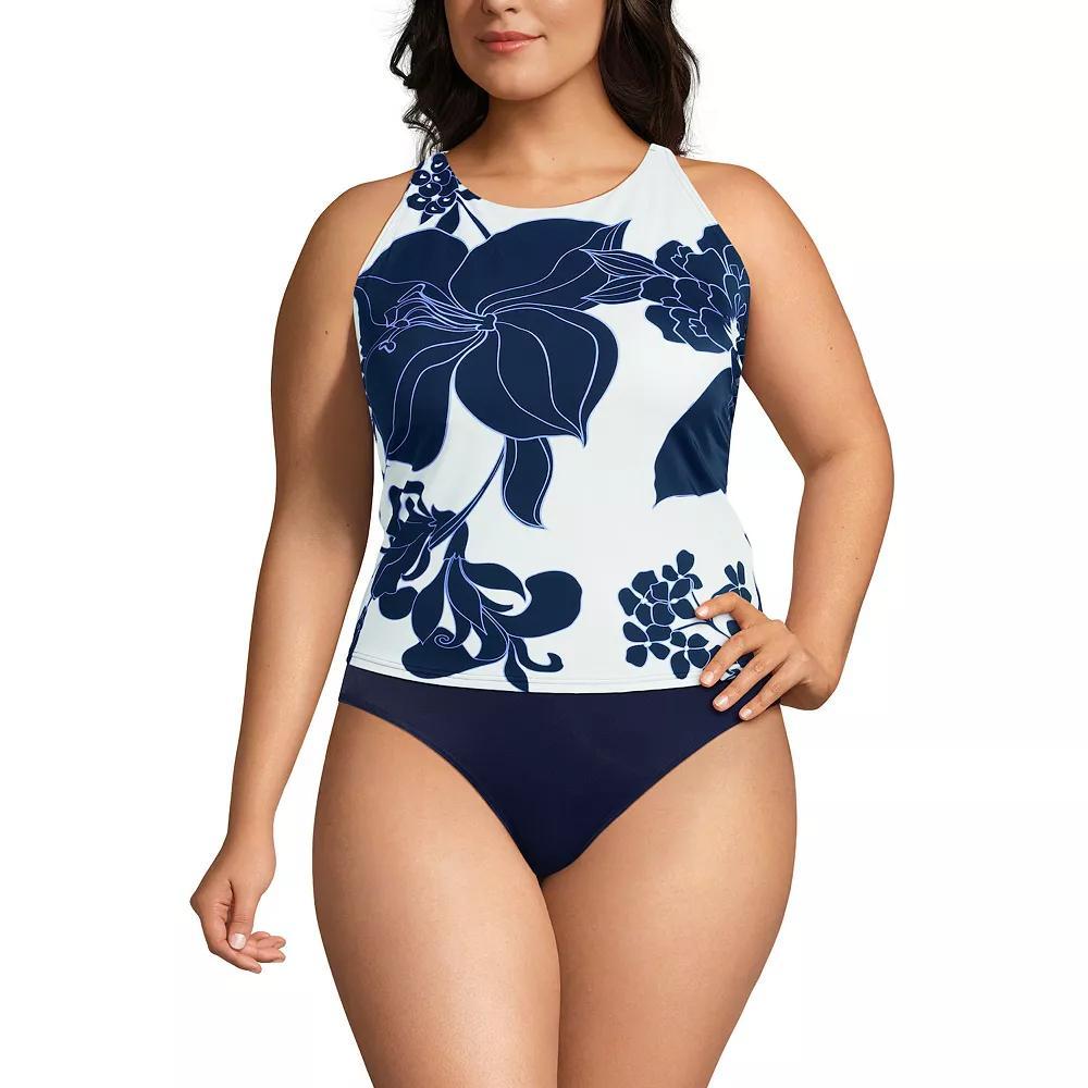 Plus Size Lands' End DD-Cup Tugless High Neck Strappy Back Tankini Swimsuit Top, Women's, Size: 20W Dd, White Navy Lilies Product Image
