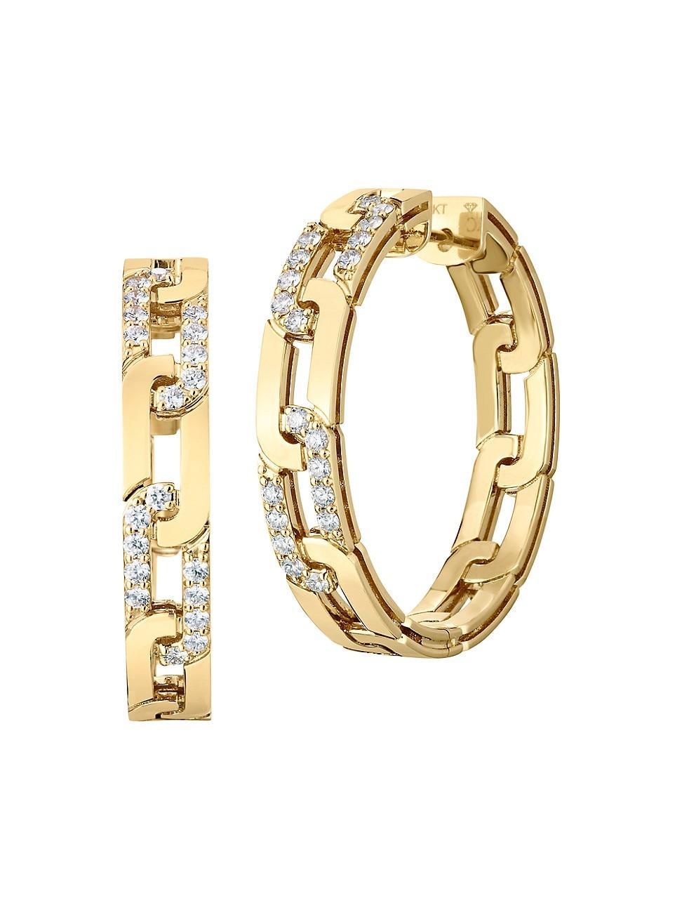 Womens Navarra 18K Gold & Diamond Hoop Earrings Product Image