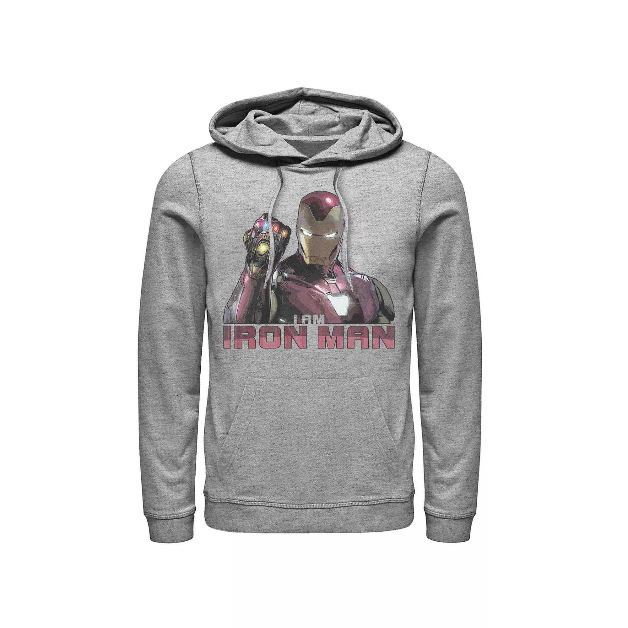 Men's Marvel Avengers Endgame I Am Iron Man Movie Quote Portrait Graphic Hoodie, Size: Large, Athletic Grey Product Image