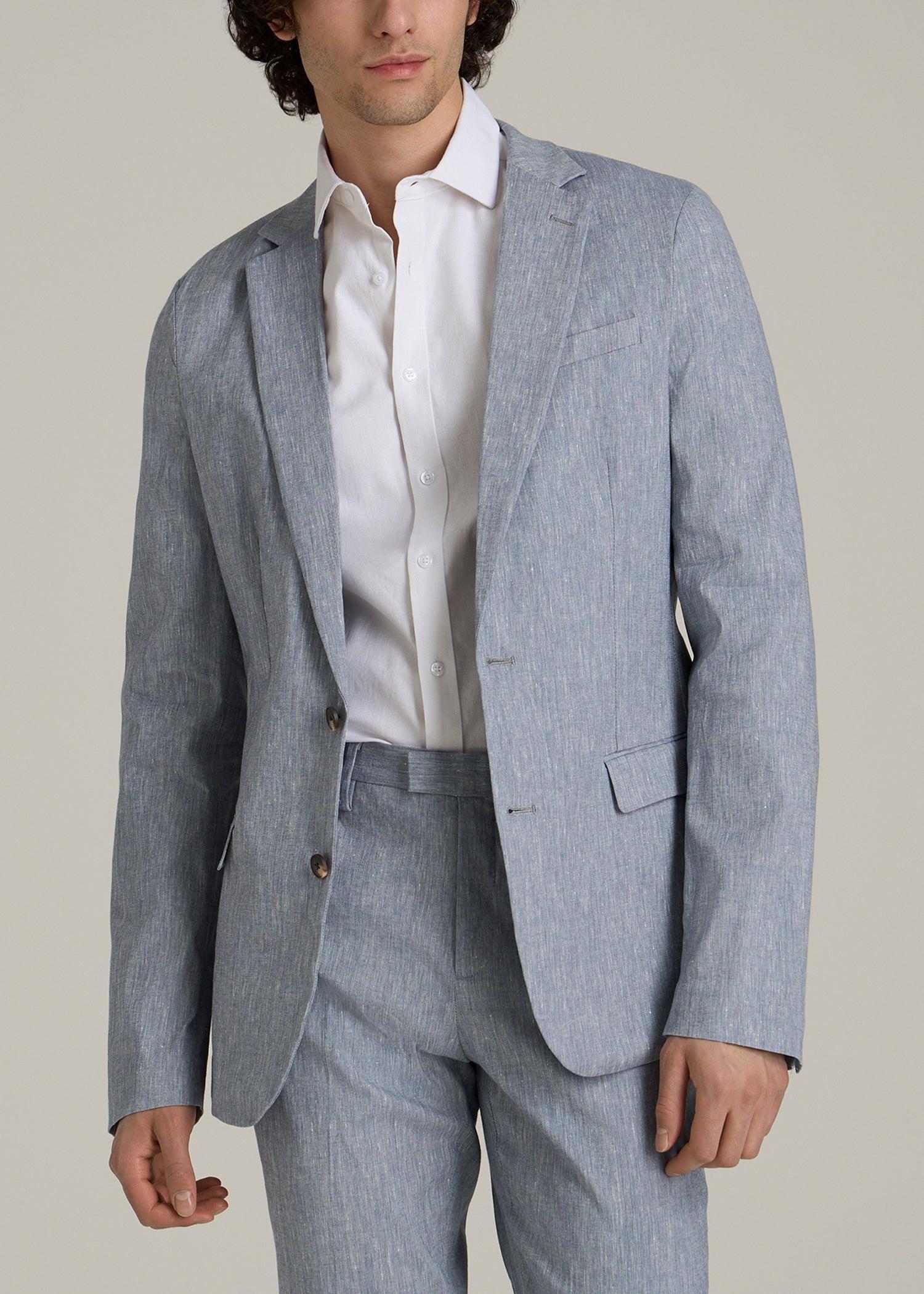 Stretch Linen Blazer for Tall Men in Navy Linen Male Product Image