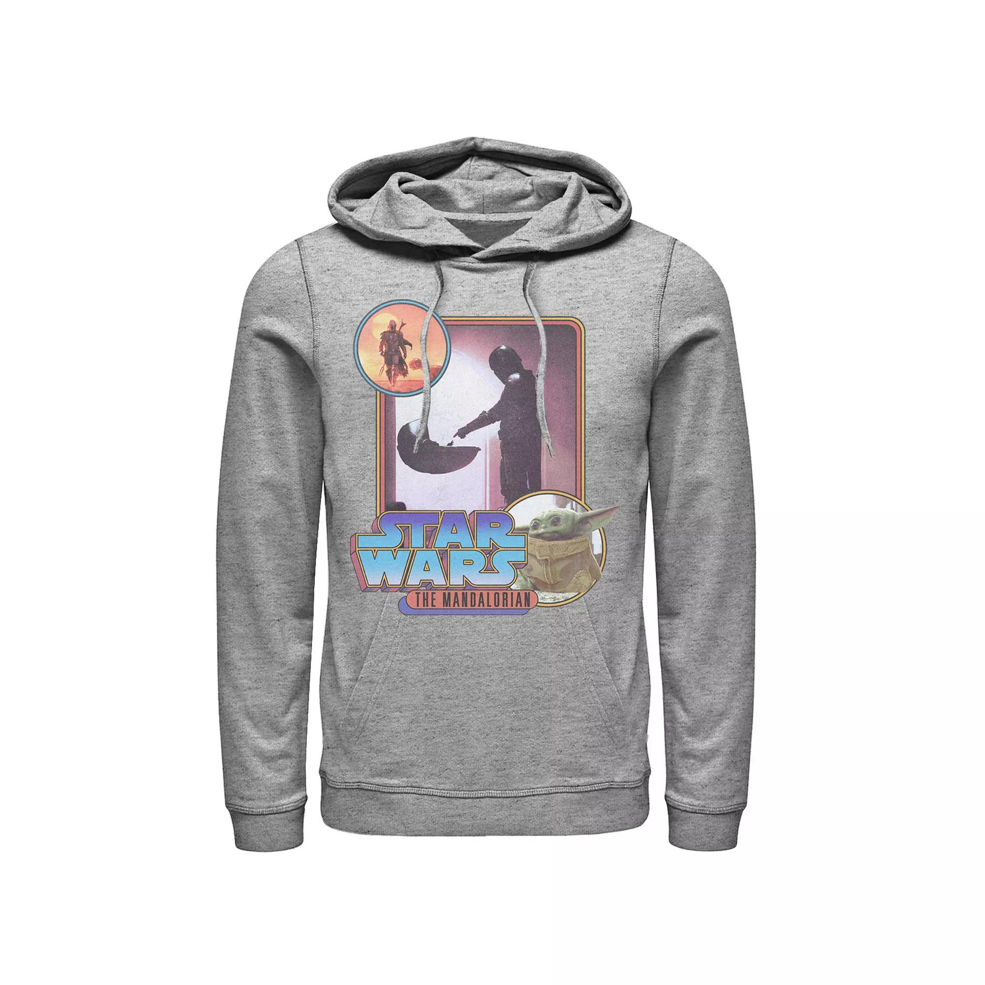 Men's Star Wars: The Mandalorian Retro Style Portrait Hoodie, Size: Small, Athletic Grey Product Image