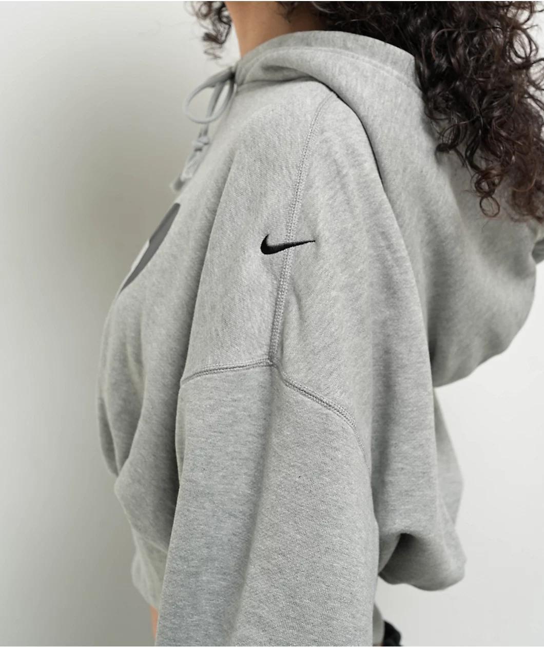 Nike Sportswear French Terry Heather Grey Oversized Crop Hoodie Product Image