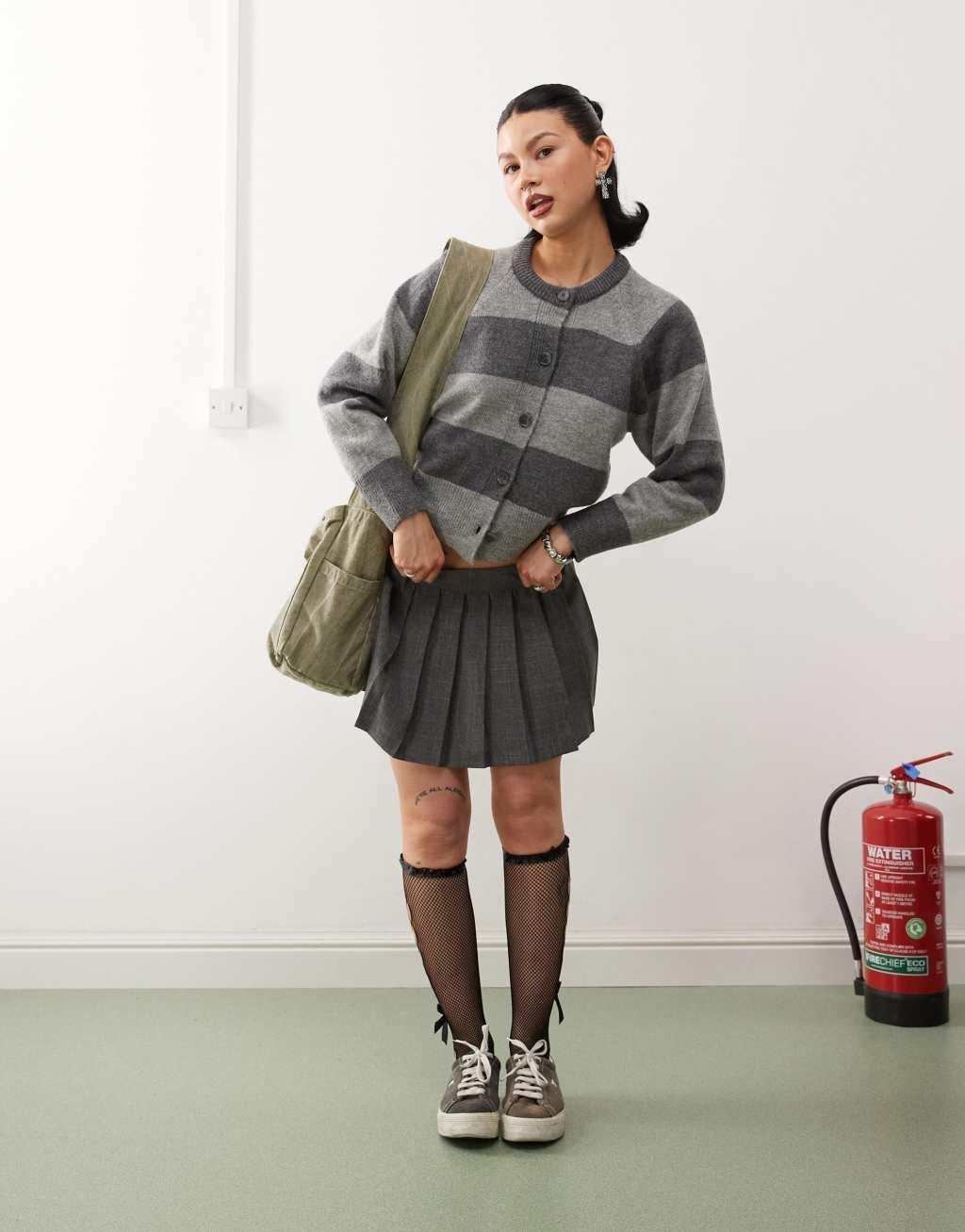 COLLUSION striped knitted cardigan in gray Product Image