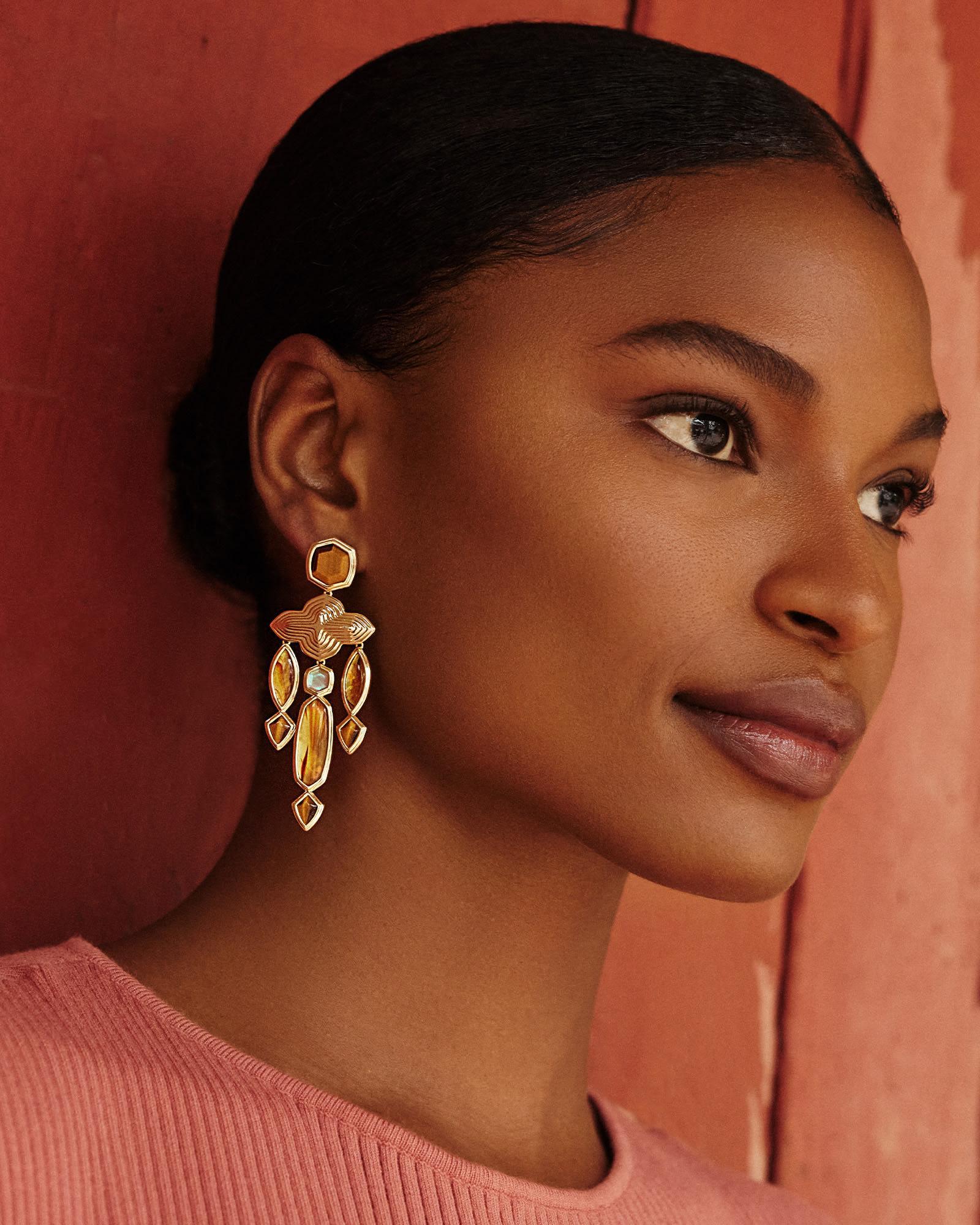 Monica Gold Statement Earrings in Brown Mix Product Image