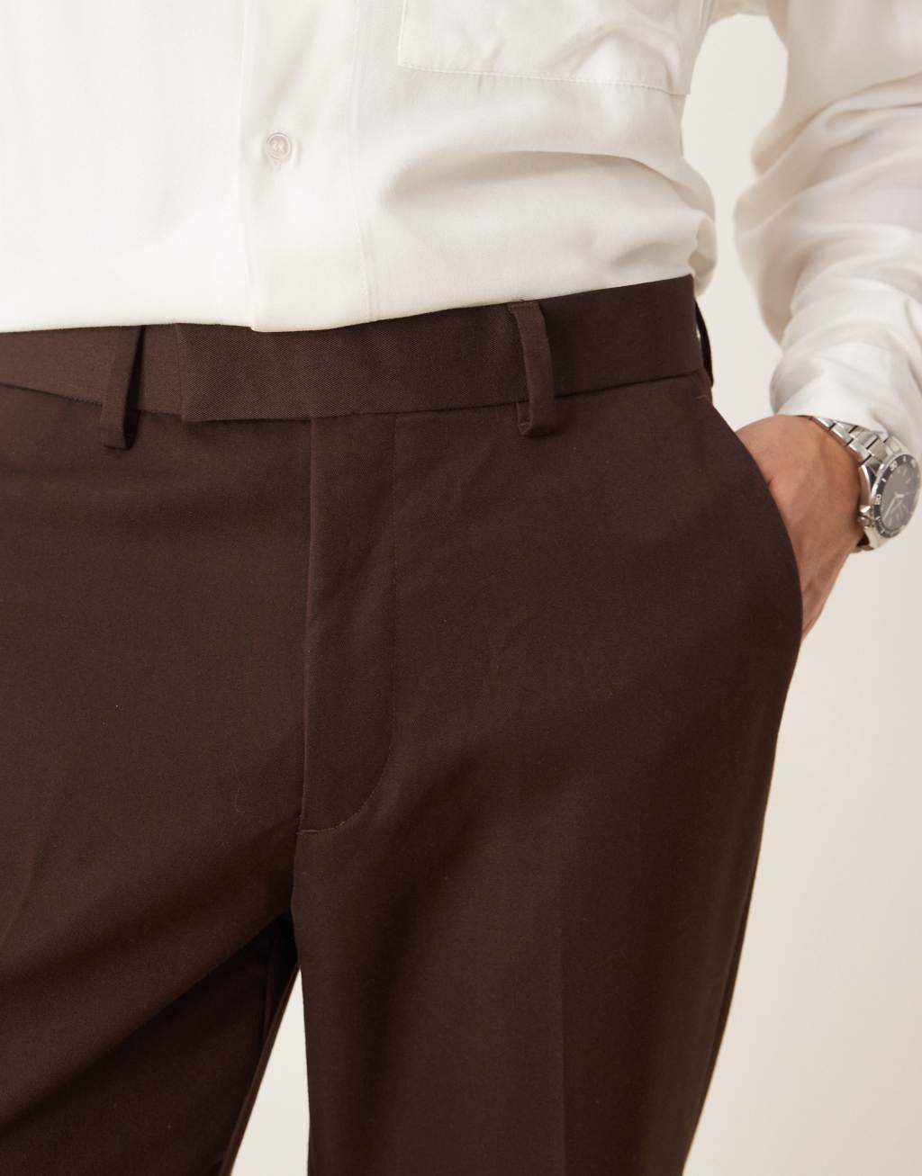 ASOS DESIGN smart straight leg pants in dark brown Product Image