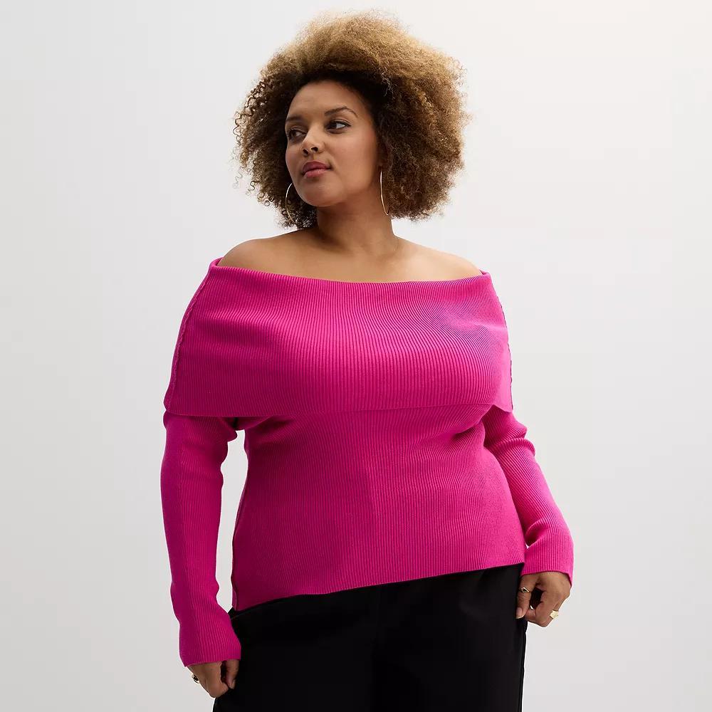 Plus Size INTEMPO Off-the-Shoulder Long Sleeve Top, Women's, Size: 4XL, White Product Image