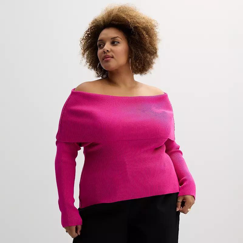 Plus Size INTEMPO Off-the-Shoulder Long Sleeve Top, Women's, Size: 4XL, White Product Image