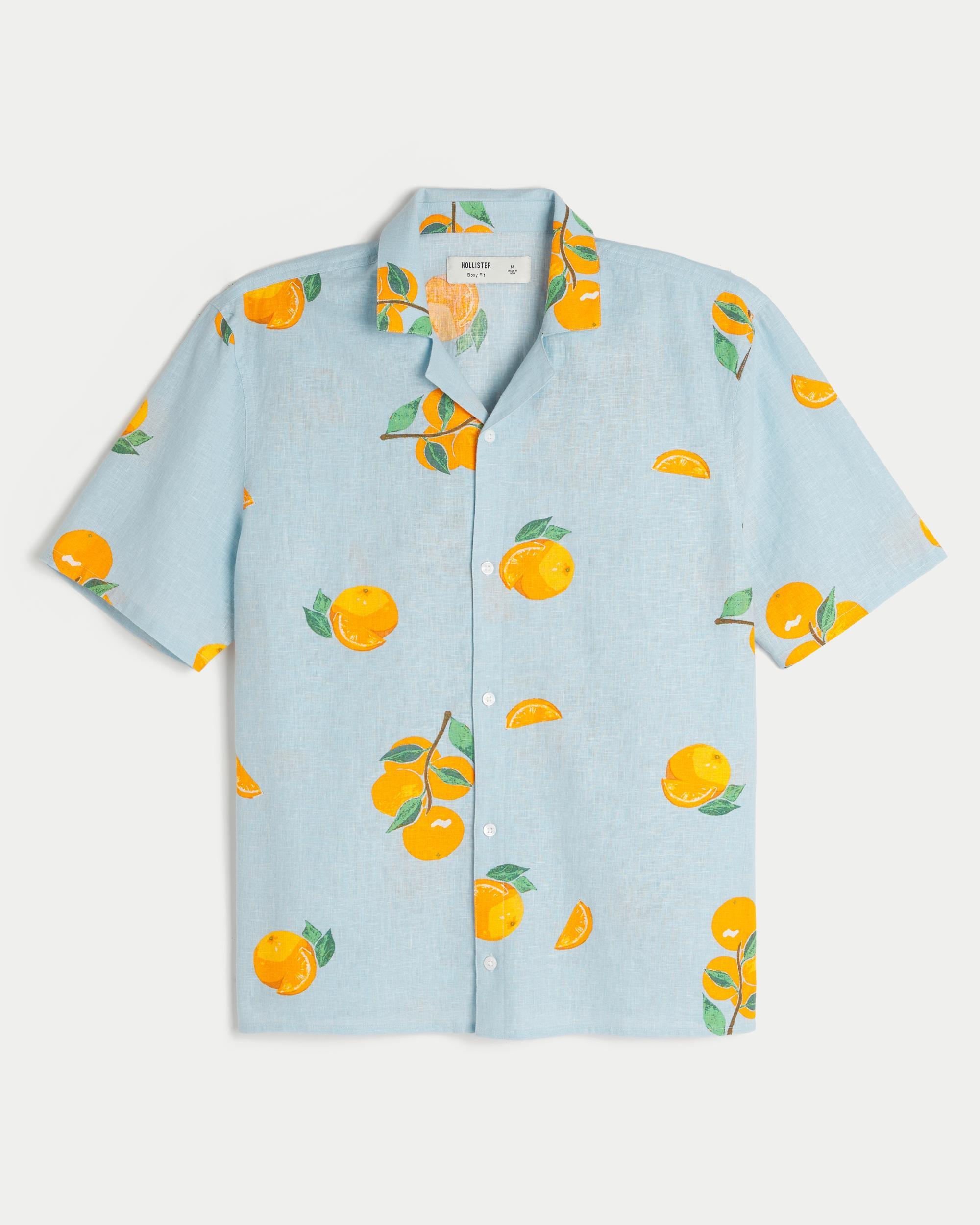 Boxy Short-Sleeve Linen-Blend Shirt Product Image