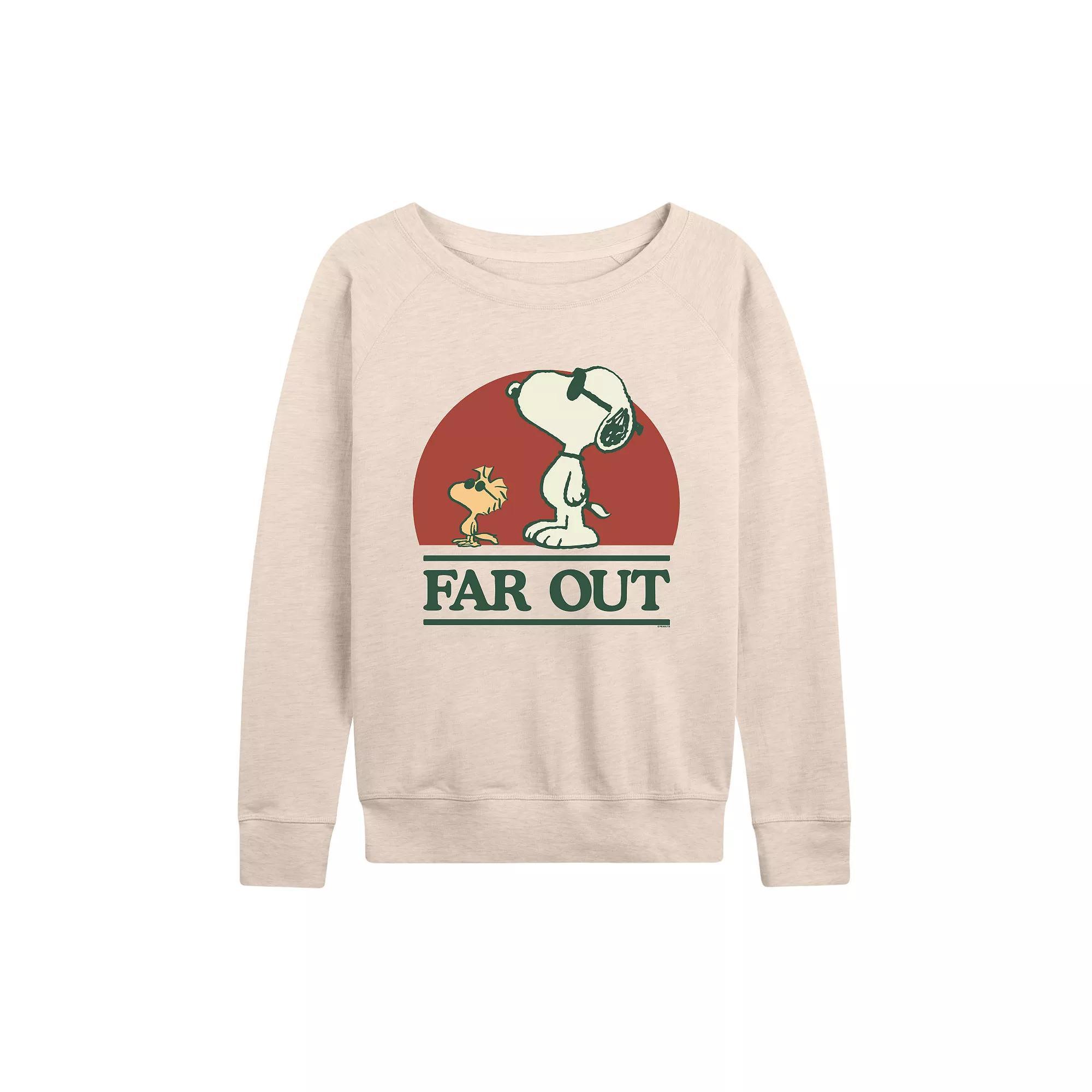 Women's Peanuts Snoopy and Woodstock Far Out French Terry Long Sleeve Tee, Girl's,  Product Image
