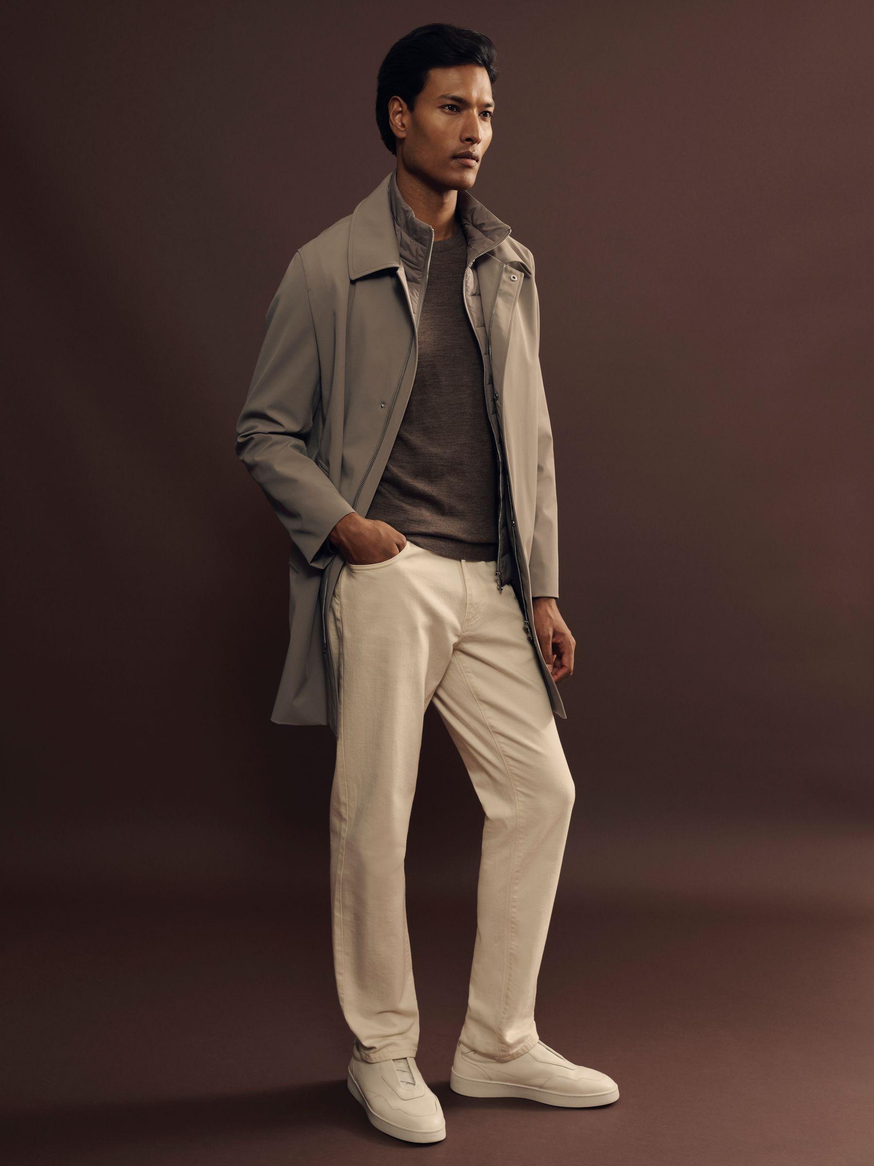 Hybrid Removable Funnel Neck Overcoat in Taupe Product Image