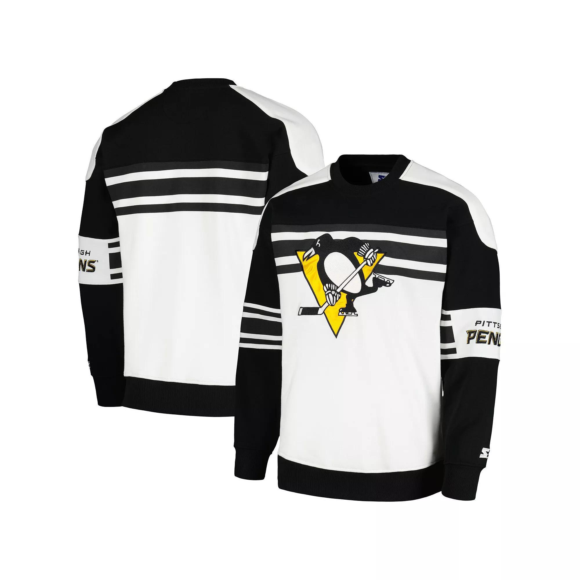 Men's Starter White Pittsburgh Penguins Defense Fleece Crewneck Pullover Sweatshirt, Size: Medium Product Image