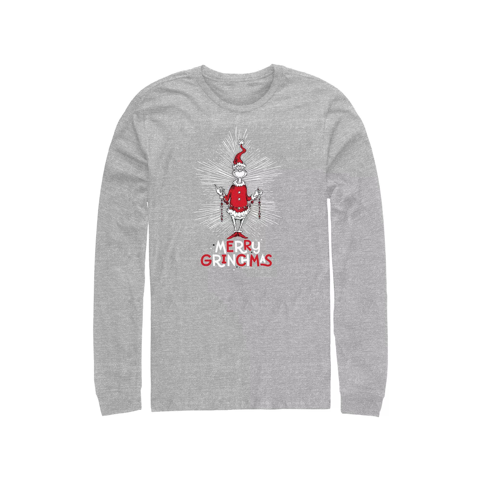 Men's Dr. Seuss Merry Grinchmas Long Sleeve Graphic Tee, Size: XL Tall, Athletic Grey Product Image