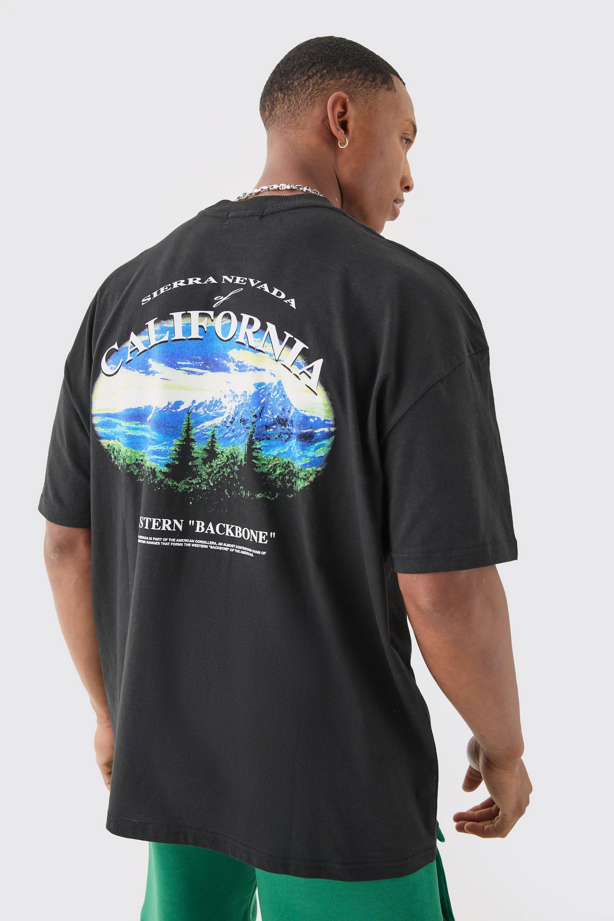 Mens Black Oversized California Landscape Back Print T-shirt, Black Product Image