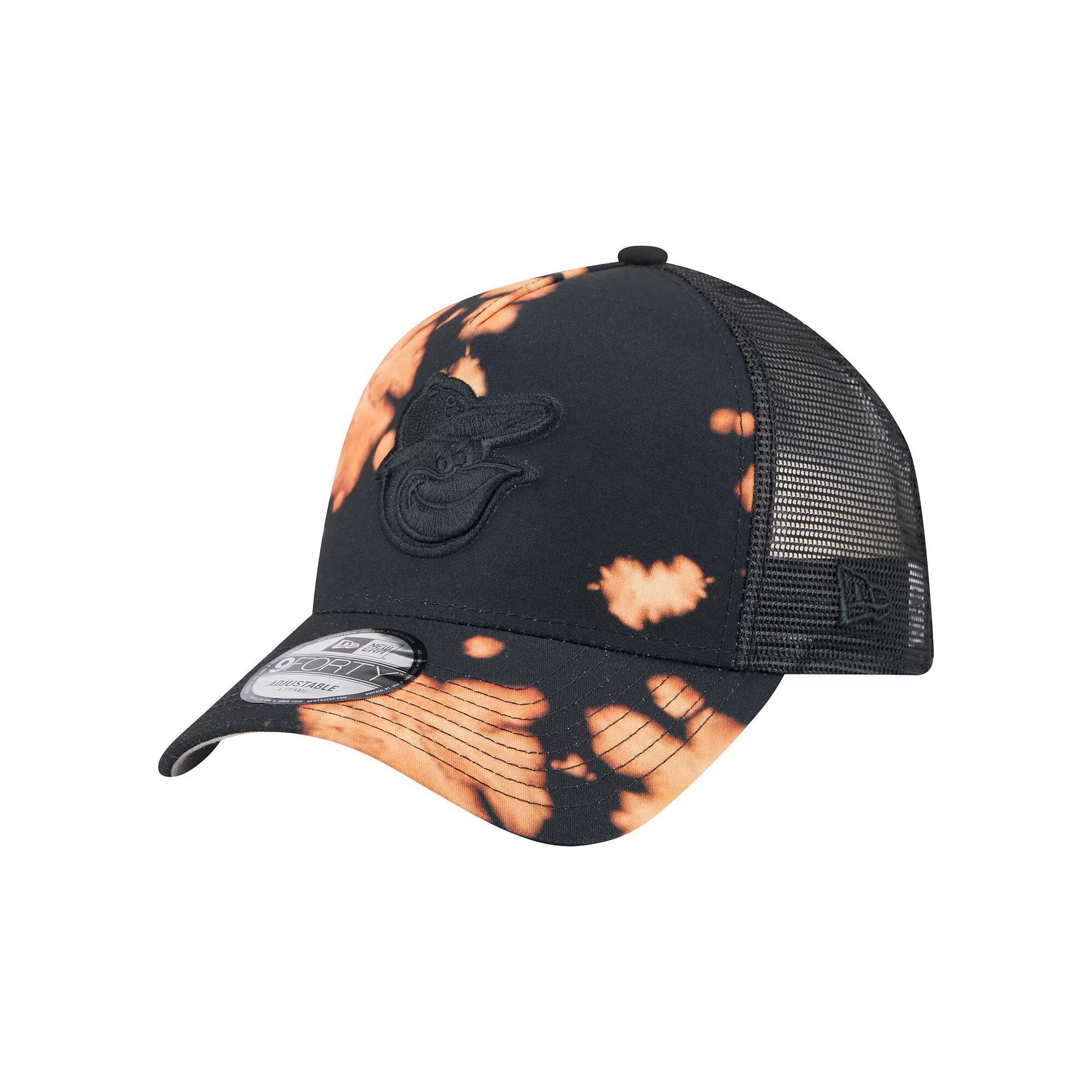 Men's New Era  Black Baltimore Orioles Bleached A-Frame 9FORTY Adjustable Hat Product Image