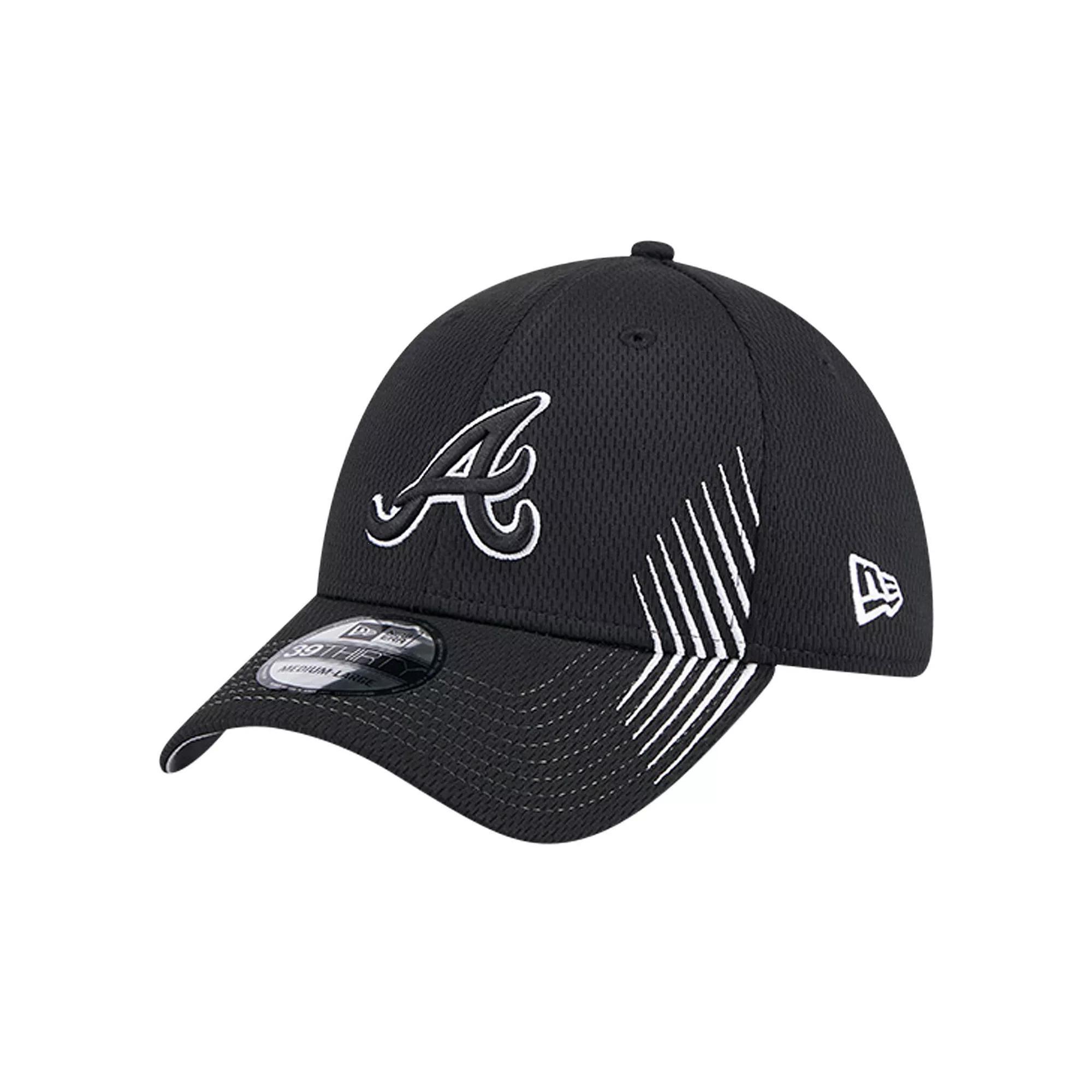 Men's New Era Black Atlanta Braves Active Dash Mark 39THIRTY Flex Hat, Size: Medium/Large Product Image