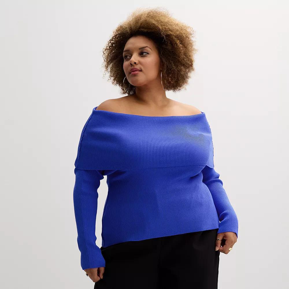 Plus Size INTEMPO Off-the-Shoulder Long Sleeve Top, Women's, Size: 4XL, White Product Image