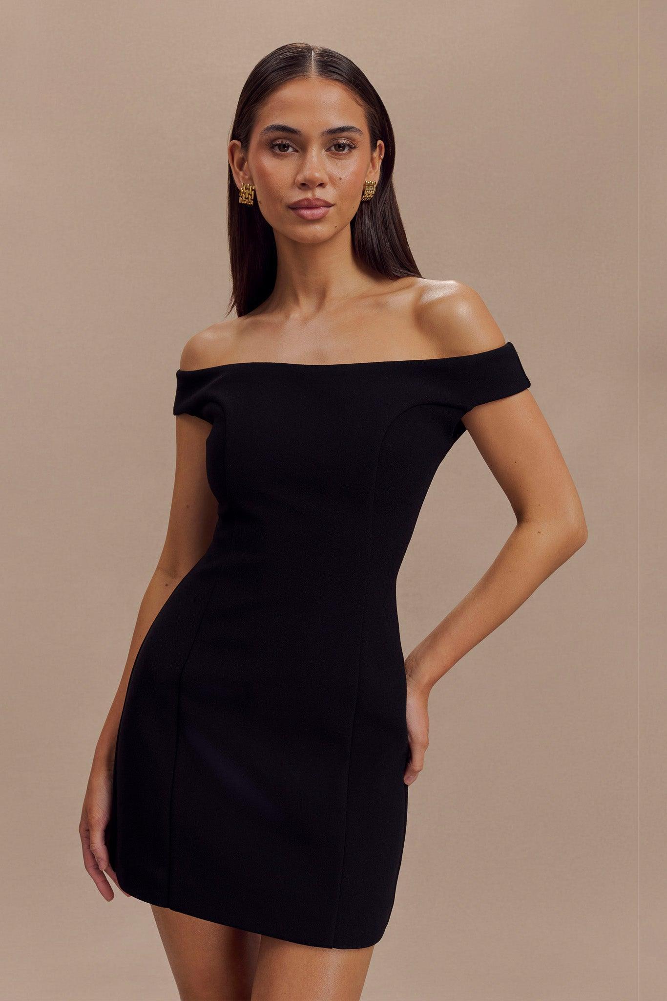 Cassidy Crepe Off Shoulder Mini Dress - Black Product Image