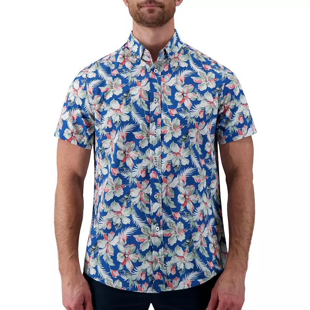 Men's Report Collection Short Sleeve Stretch Tropical Print Woven Button-Down Shirt,  Product Image