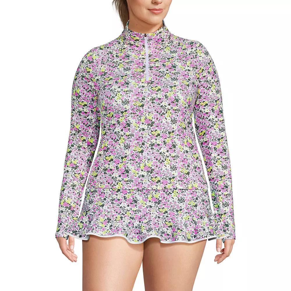 Plus Size Lands' End Long Sleeve Quarter Zip UPF 50 Swim Top, Women's, Size: 1XL, Icy Mint Green Product Image